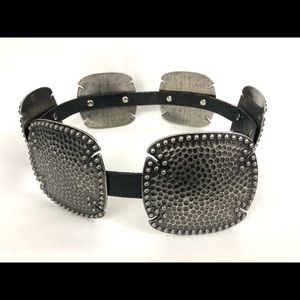 Women Hip Belt 6 Hammered Metal Conchos Leather